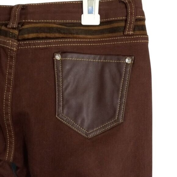 Moto Biker Pants 29 x 30 Womens Premium Brown Faux Leather Skinny Steampunk - Picture 13 of 15